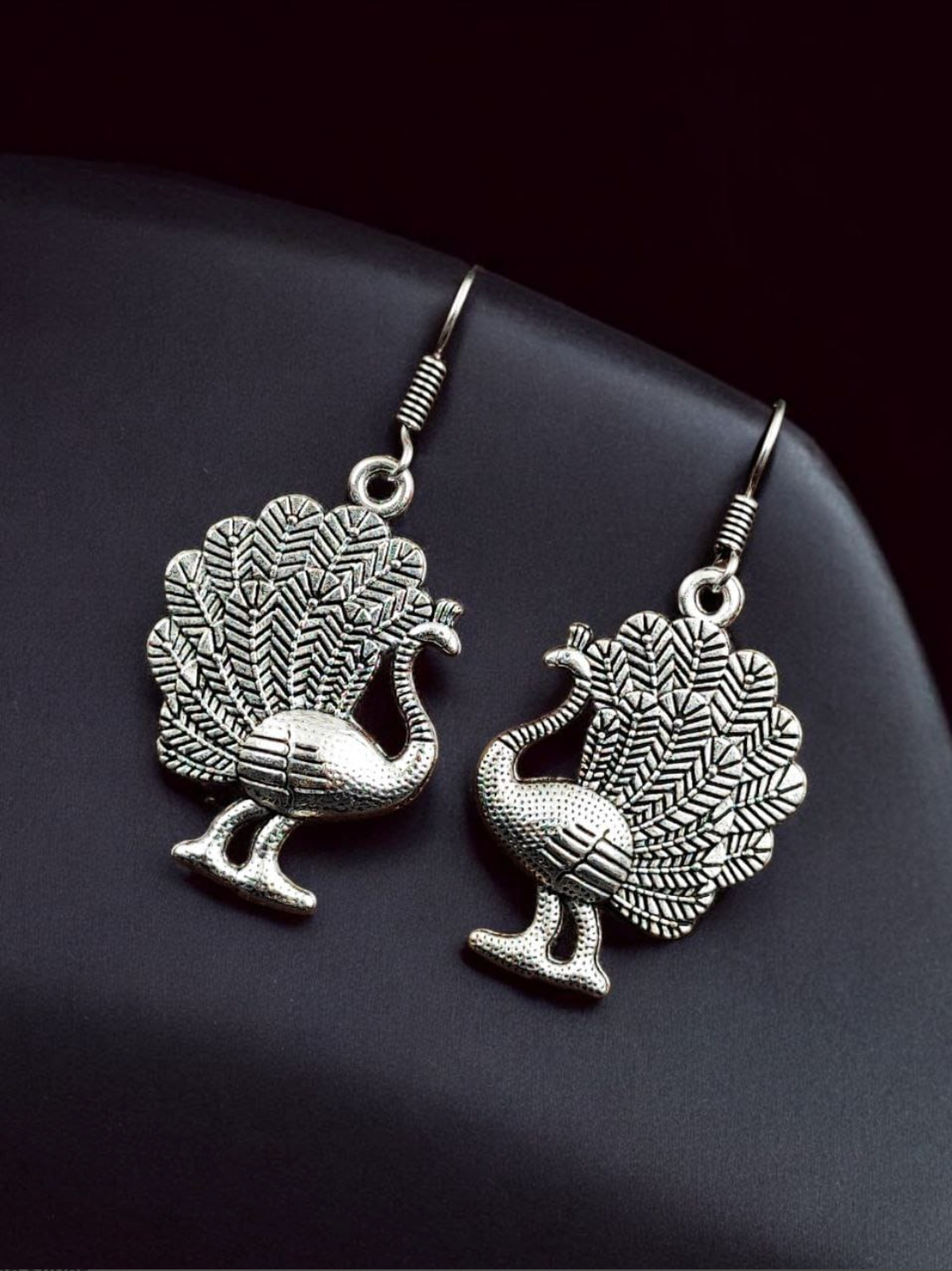 Oxidised German Silver Peacock Hook Earrings Jewellery