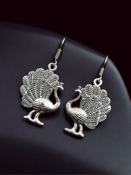 Oxidised German Silver Peacock Hook Earrings Jewellery
