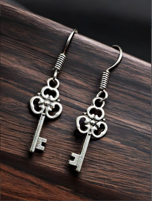 Oxidised Light Weight German Silver Designer Key Earrings