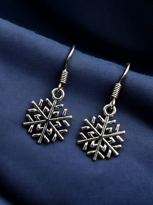 Oxidised Silver Plated Snow Design Earrings