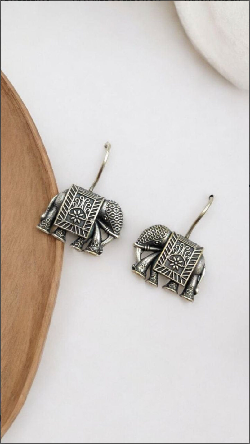Oxidised Elephant Hook Earrings