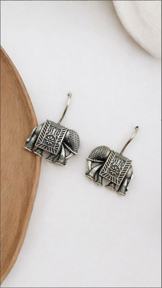 Oxidised Elephant Hook Earrings