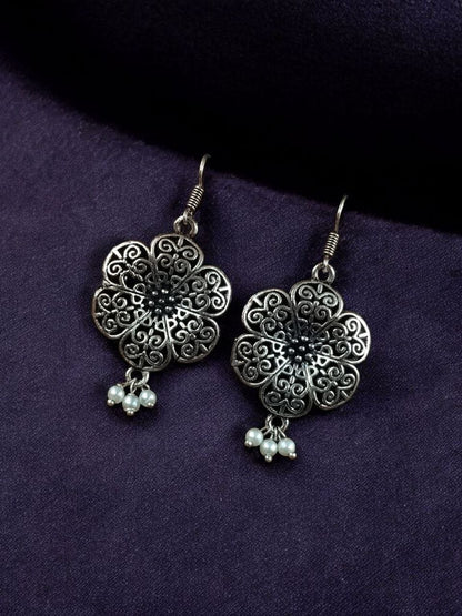 Pearl Hook Ethnic German Silver Flower Earrings
