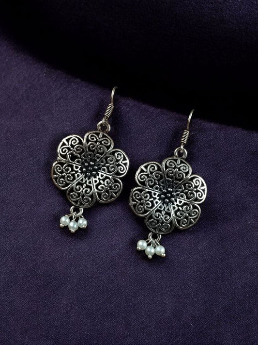 Pearl Hook Ethnic German Silver Flower Earrings