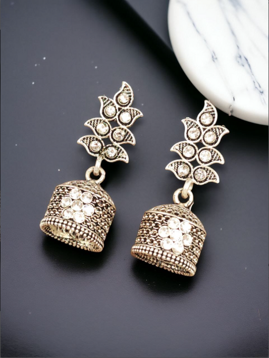 Perfect German Silver Leaf Jhumka Stud Earrings