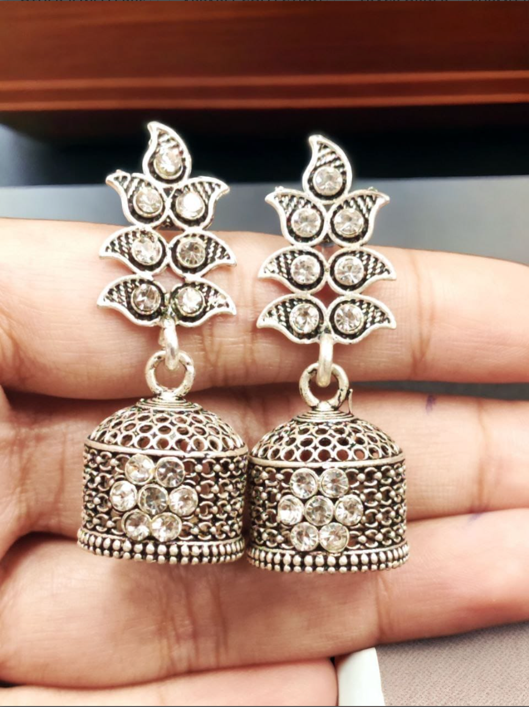 Perfect German Silver Leaf Jhumka Stud Earrings