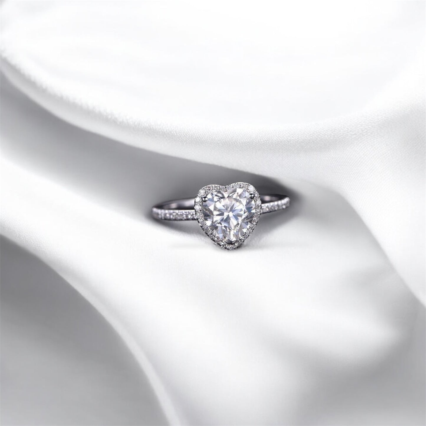 Cubic Zirconia Heart Shape Sterling Silver Adjustable Propose Ring