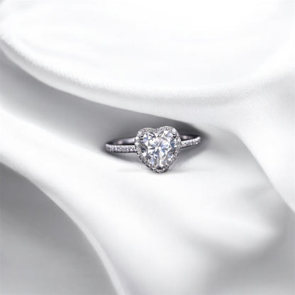 Cubic Zirconia Heart Shape Sterling Silver Adjustable Propose Ring