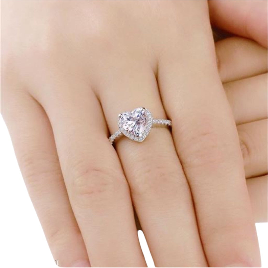 Cubic Zirconia Heart Shape Sterling Silver Adjustable Propose Ring