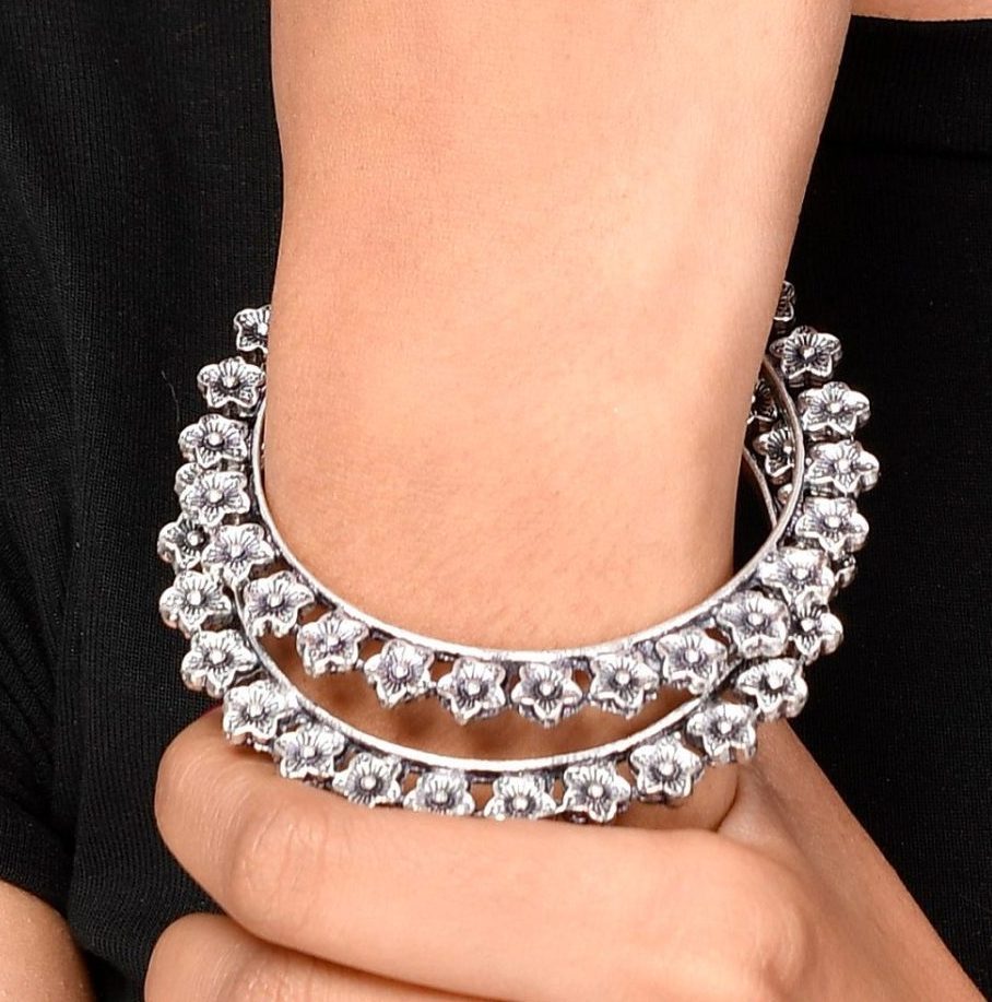 Best Designer Flower Bangle Oxidised German Silver