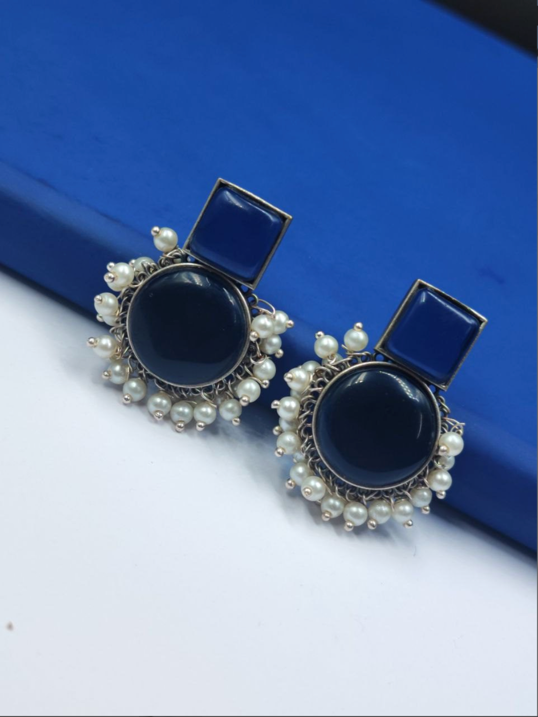 Monalisa Stone Silver Replica Stud Earrings – Elegant Silver Look-Alike Jewellery