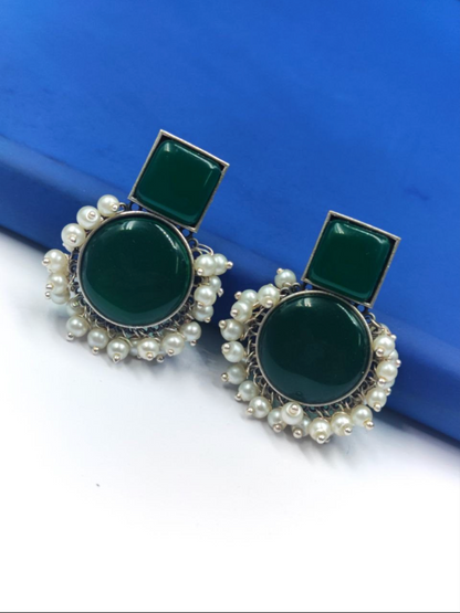 Monalisa Stone Silver Replica Stud Earrings – Elegant Silver Look-Alike Jewellery