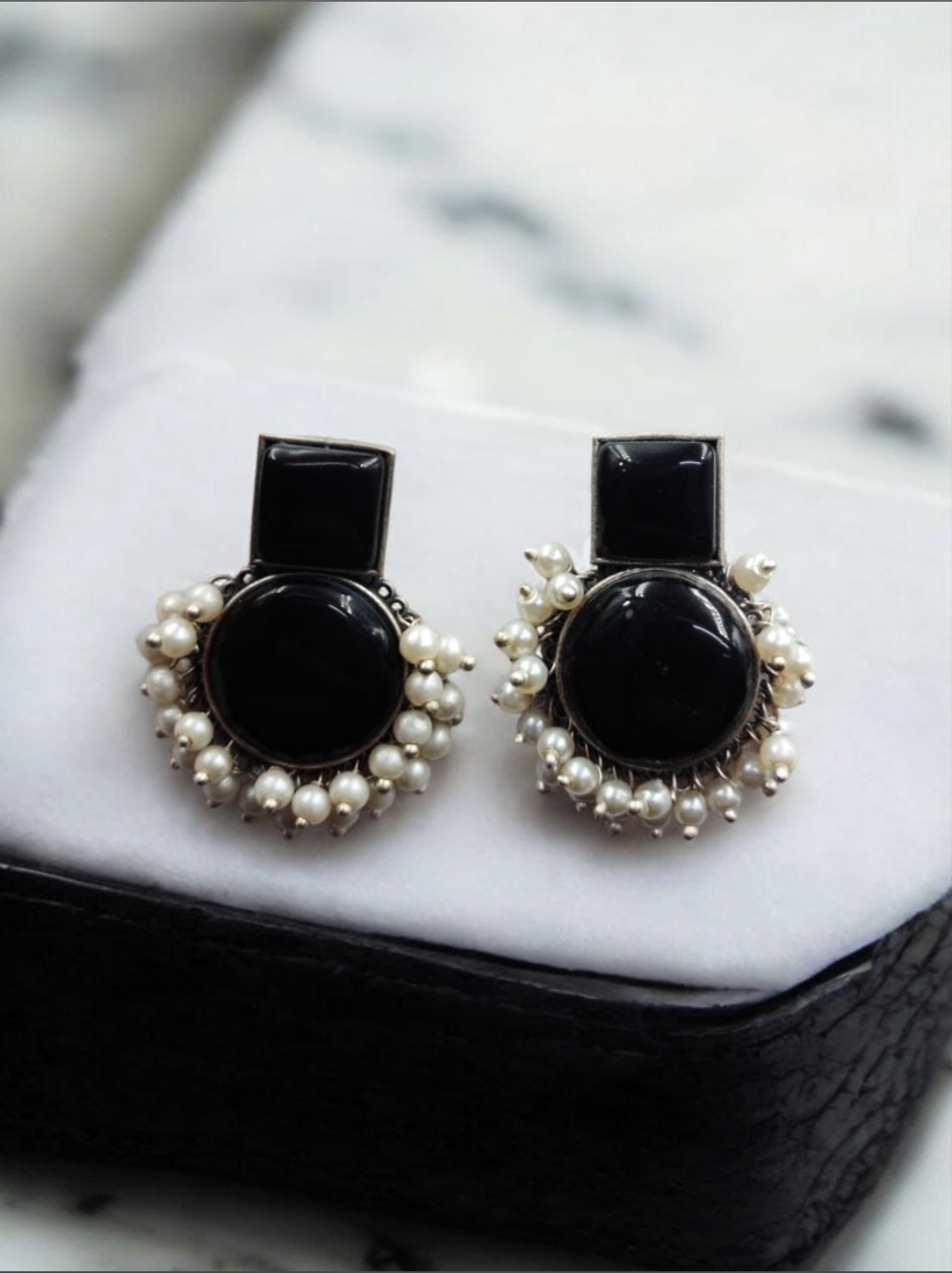 Monalisa Stone Silver Replica Stud Earrings – Elegant Silver Look-Alike Jewellery