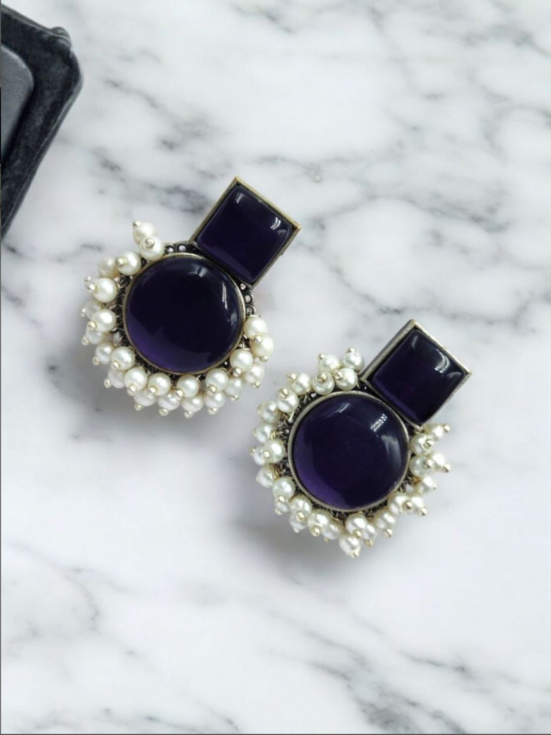 Monalisa Stone Silver Replica Stud Earrings – Elegant Silver Look-Alike Jewellery