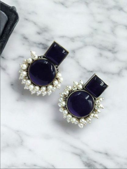 Monalisa Stone Silver Replica Stud Earrings – Elegant Silver Look-Alike Jewellery