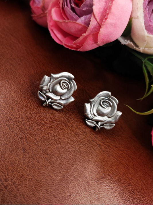 Silver Replica Oxidised Rose Earrings