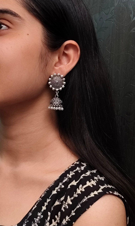 Traditional German Silver Jhumka Earrings
