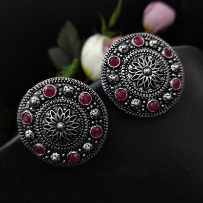 Round Shape Oxidised Stud Earrings