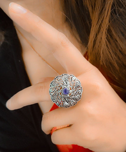 Oxidised Round Design Adjustable Ring