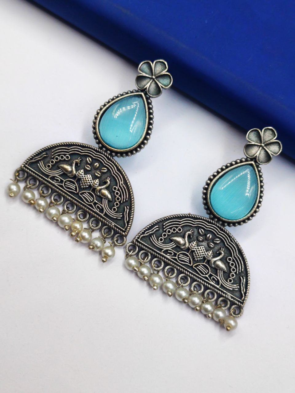 Peacock Stud Earrings – Silver Look alike Monalisa Stone Earring