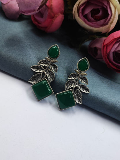 Designer Leaf Earrings With Monalisa Silver Replica Stud Earring
