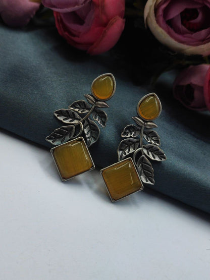 Designer Leaf Earrings With Monalisa Silver Replica Stud Earring