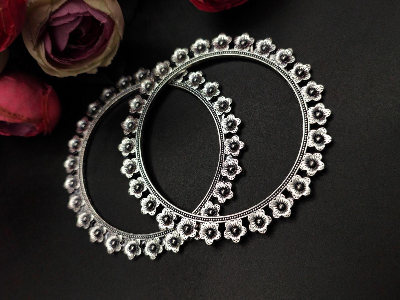 Best Designer Flower Bangle Oxidised German Silver