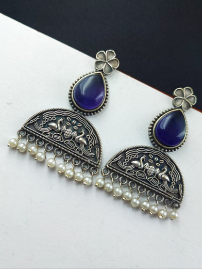 Peacock Stud Earrings – Silver Look alike Monalisa Stone Earring