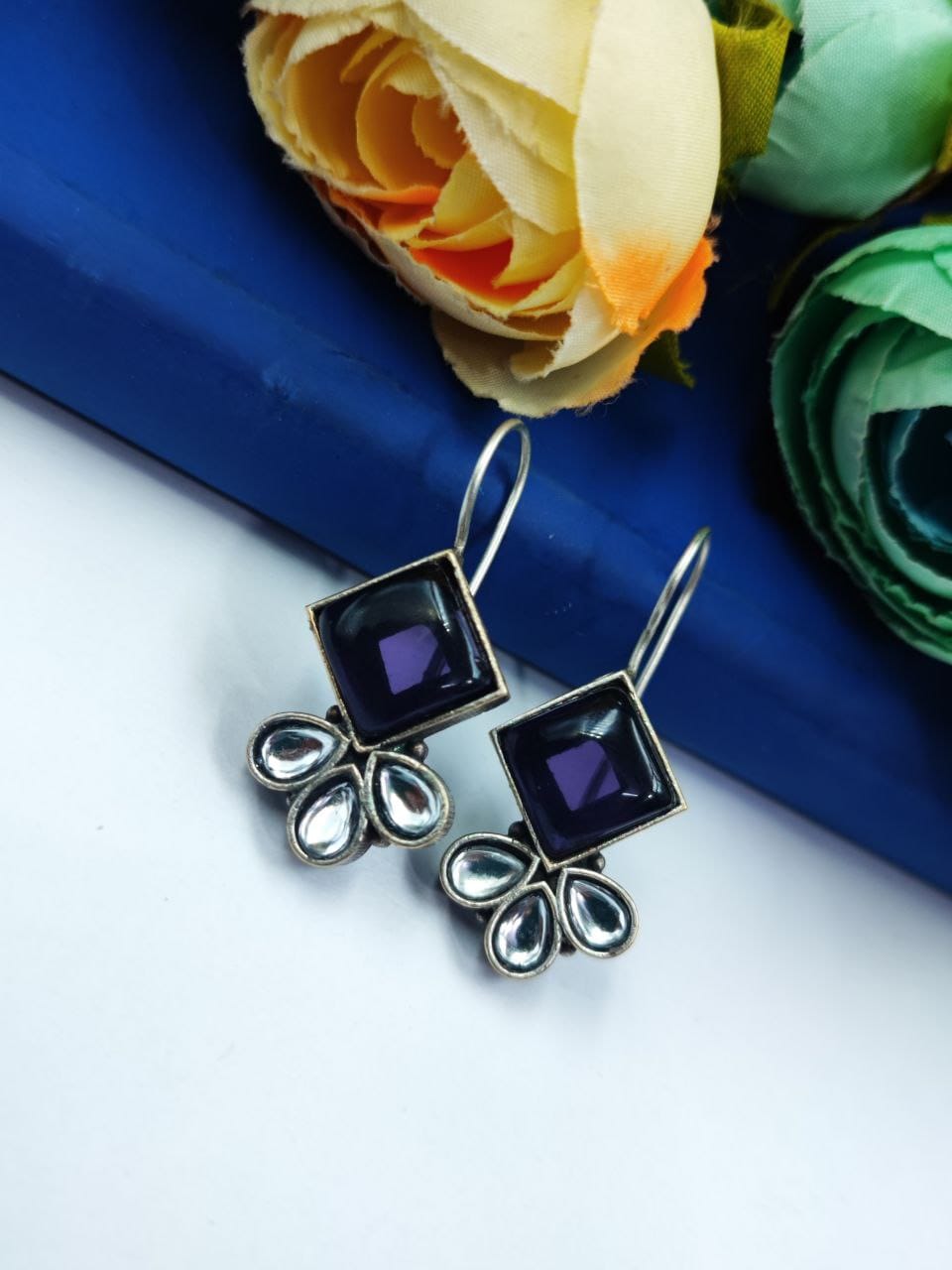 Iconic Look Daily-wear Hook Style Stone Earrings