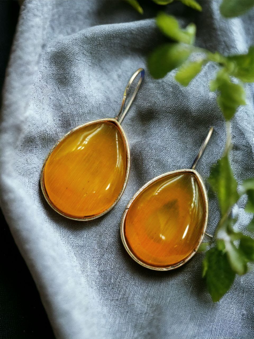 Silver Look Like Stone Hook Earring