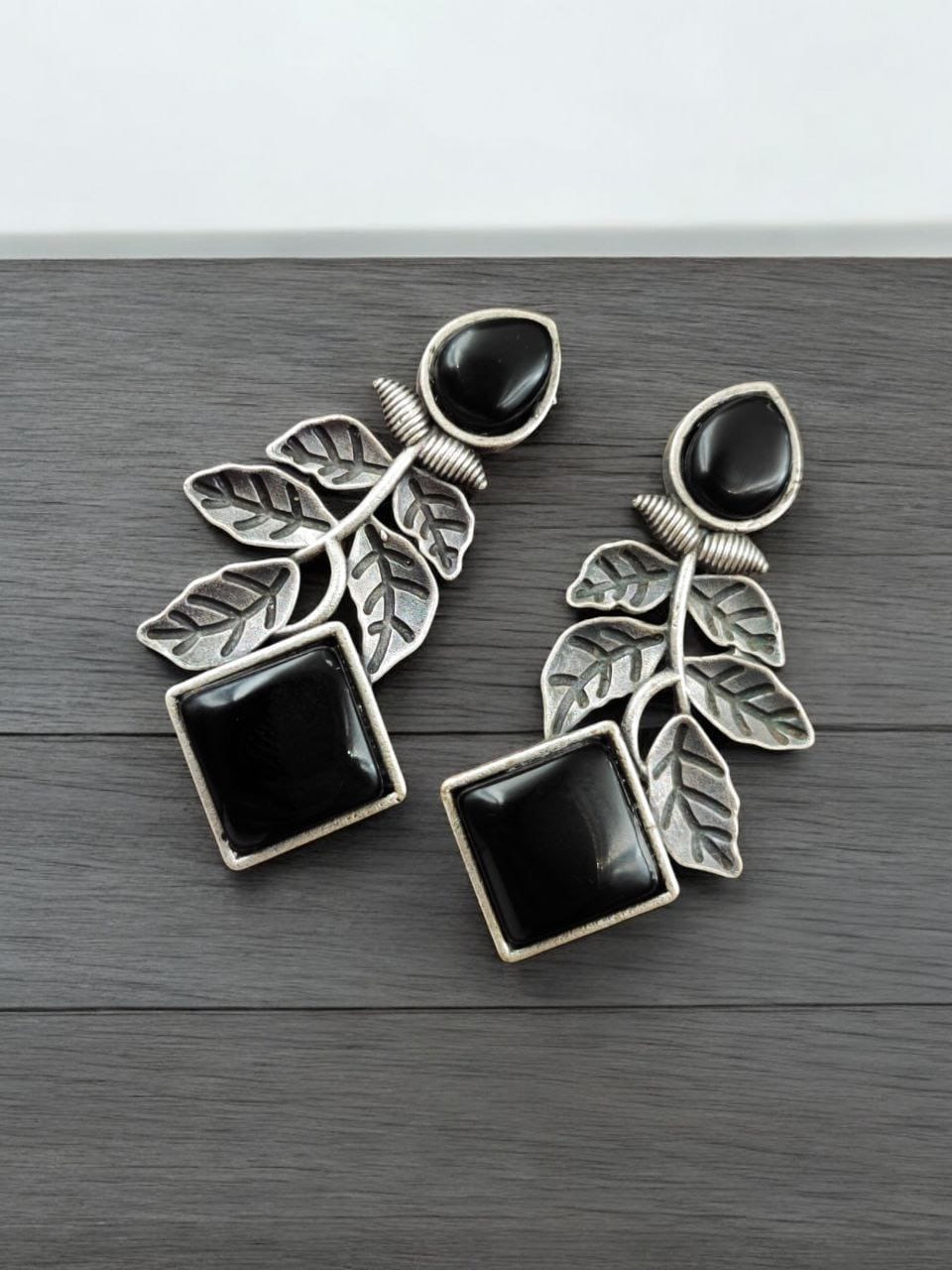 Designer Leaf Earrings With Monalisa Silver Replica Stud Earring