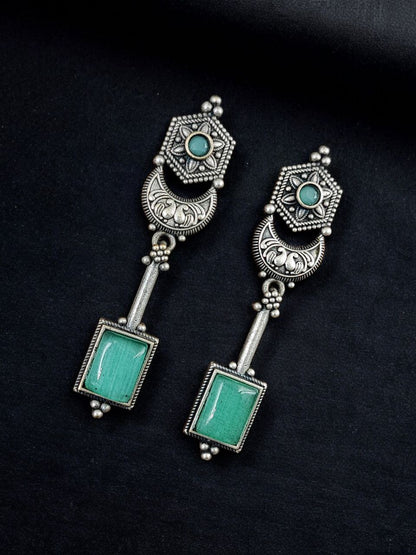 Traditional Silver Replica Dangler Stone Earrings