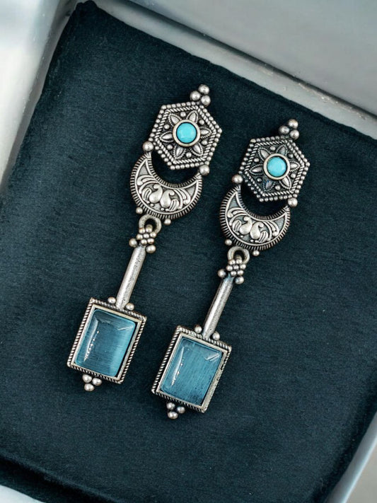 Traditional Silver Replica Dangler Stone Earrings