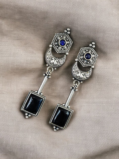 Traditional Silver Replica Dangler Stone Earrings