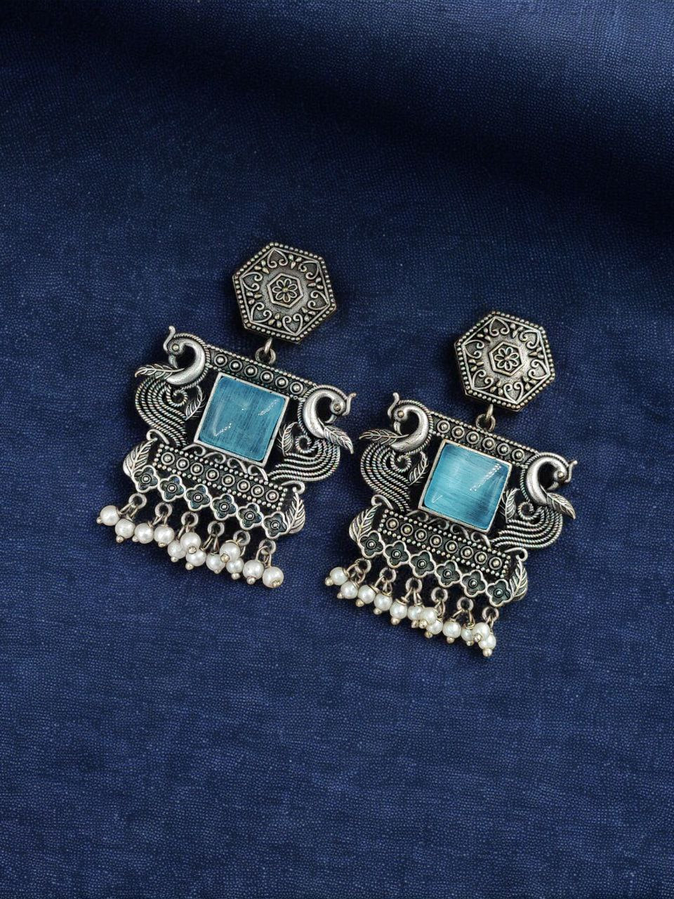 Monalisa Silver Replica Peacock Dangler Earring With Pearl Beads
