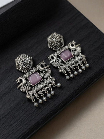 Monalisa Silver Replica Peacock Dangler Earring With Pearl Beads