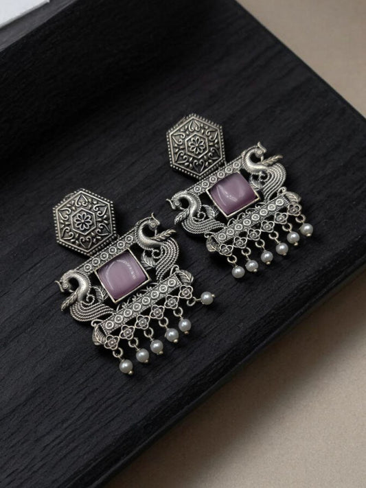 Monalisa Silver Replica Peacock Dangler Earring With Pearl Beads