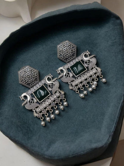 Monalisa Silver Replica Peacock Dangler Earring With Pearl Beads