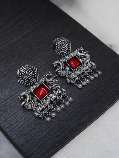 Monalisa Silver Replica Peacock Dangler Earring With Pearl Beads