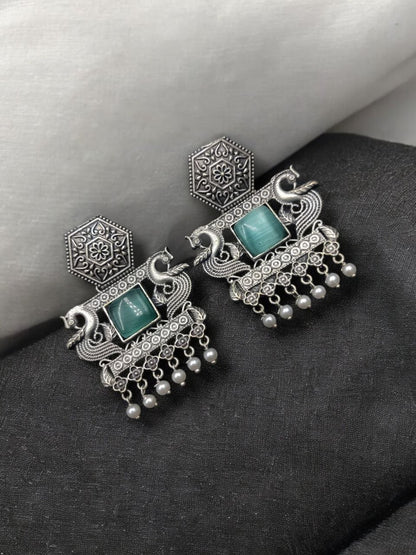 Monalisa Silver Replica Peacock Dangler Earring With Pearl Beads