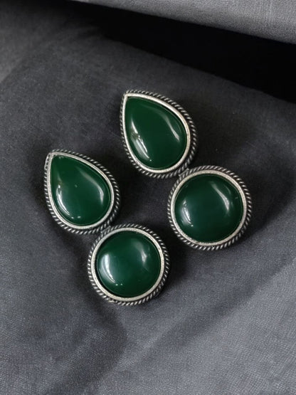 Adorable Dual Monalisa Stone Silver Look Like Earrings